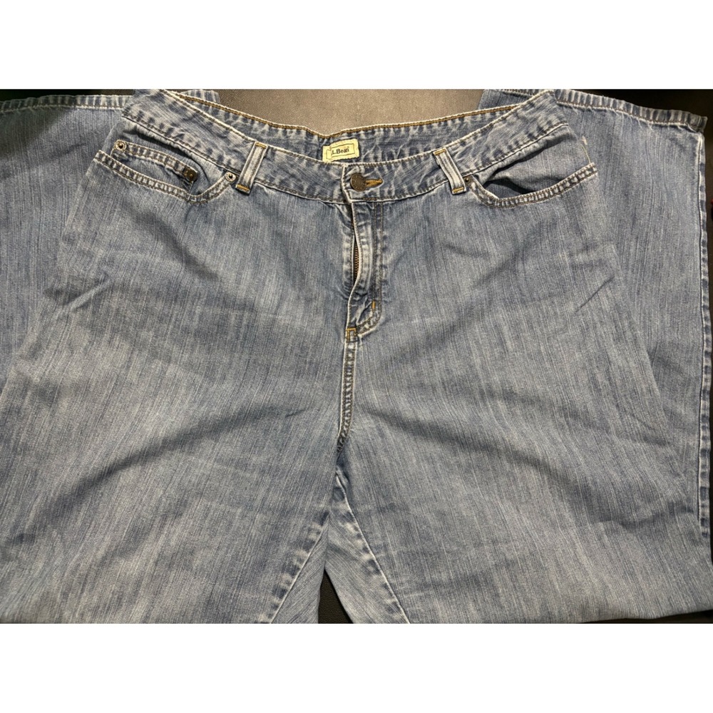 LL Bean Pima Cotton Blend Jeans Womens 16 Petite Blue Denim Straight Leg 0GYL8